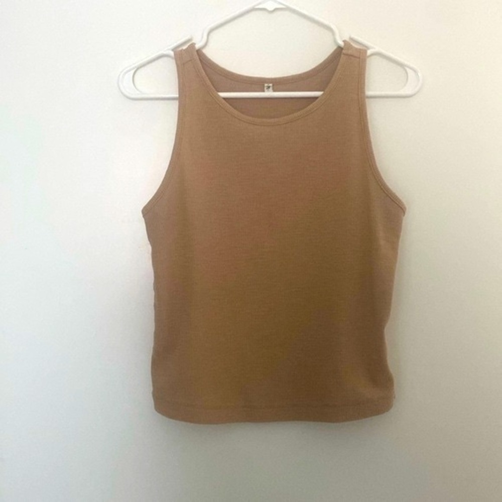 Cropped Ribbed Tank Top Camel Brown